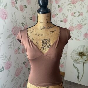 Elegant Brown V-Neck Women's Top